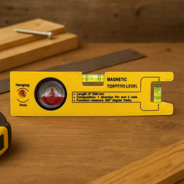 8-inch Magnetic Torpedo Level with 1 Direction Pin, 2 Vials and 360 Degree View