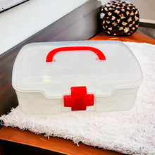 3-Compartment First Aid Box - Portable Medicine Storage with Detachable Tray & Transparent Lid