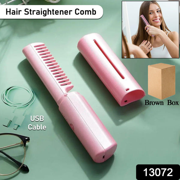 Rechargeable Mini Hair Straightener, Travel Portable USB Charging Cordless Hair Straightener Bursh, Three Temperature Adjustments Flat Iron Comb (1 Pc)